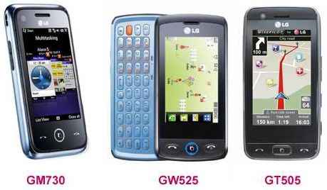 LG touchscreen phones GM730 GW525 GT505